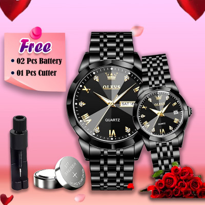 Olevs  Stainless Steel fashionable  Couple watches Full Black